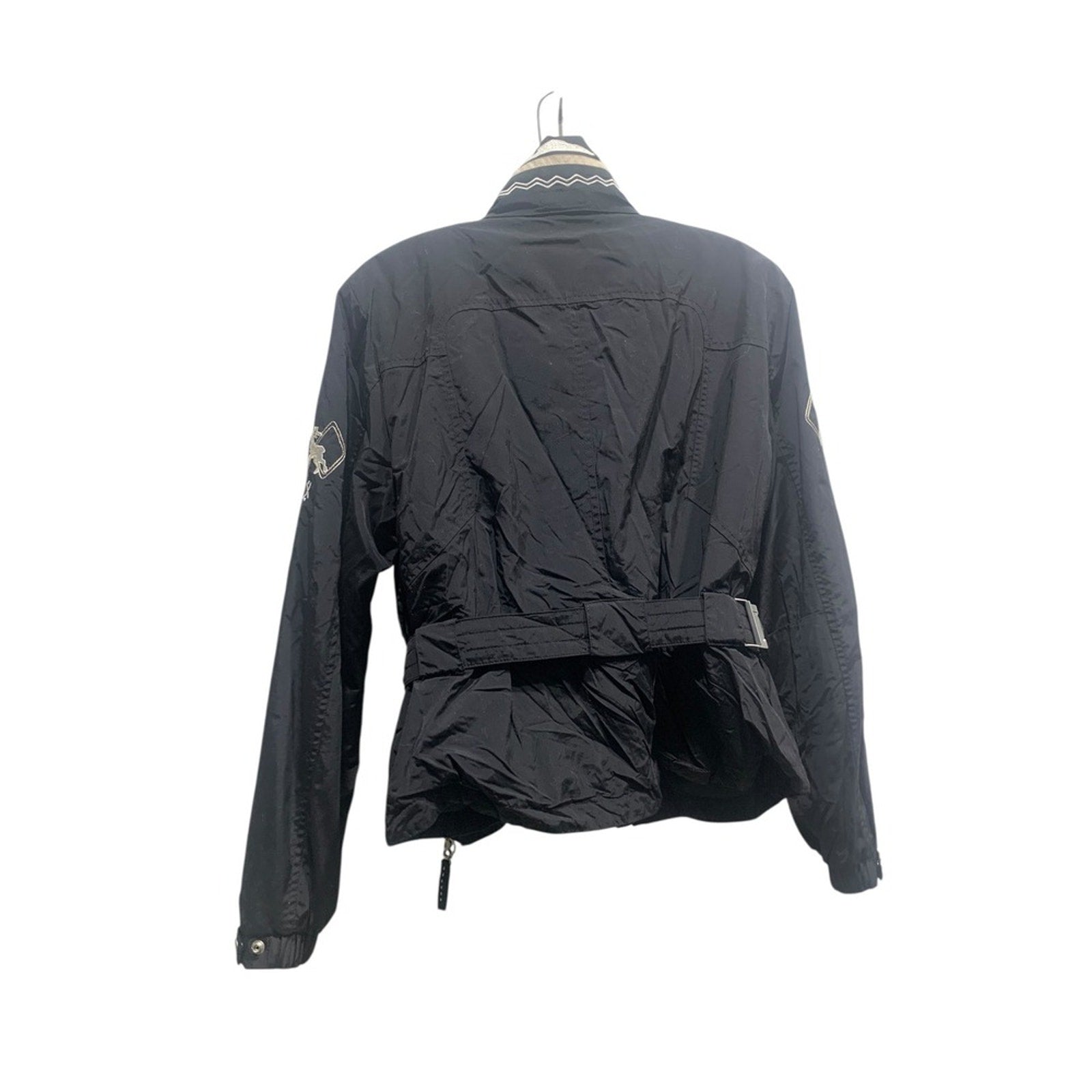 Bogner Ski Jacket Black Embroidered Deer Womens Belted Casual Outerwear sz 10