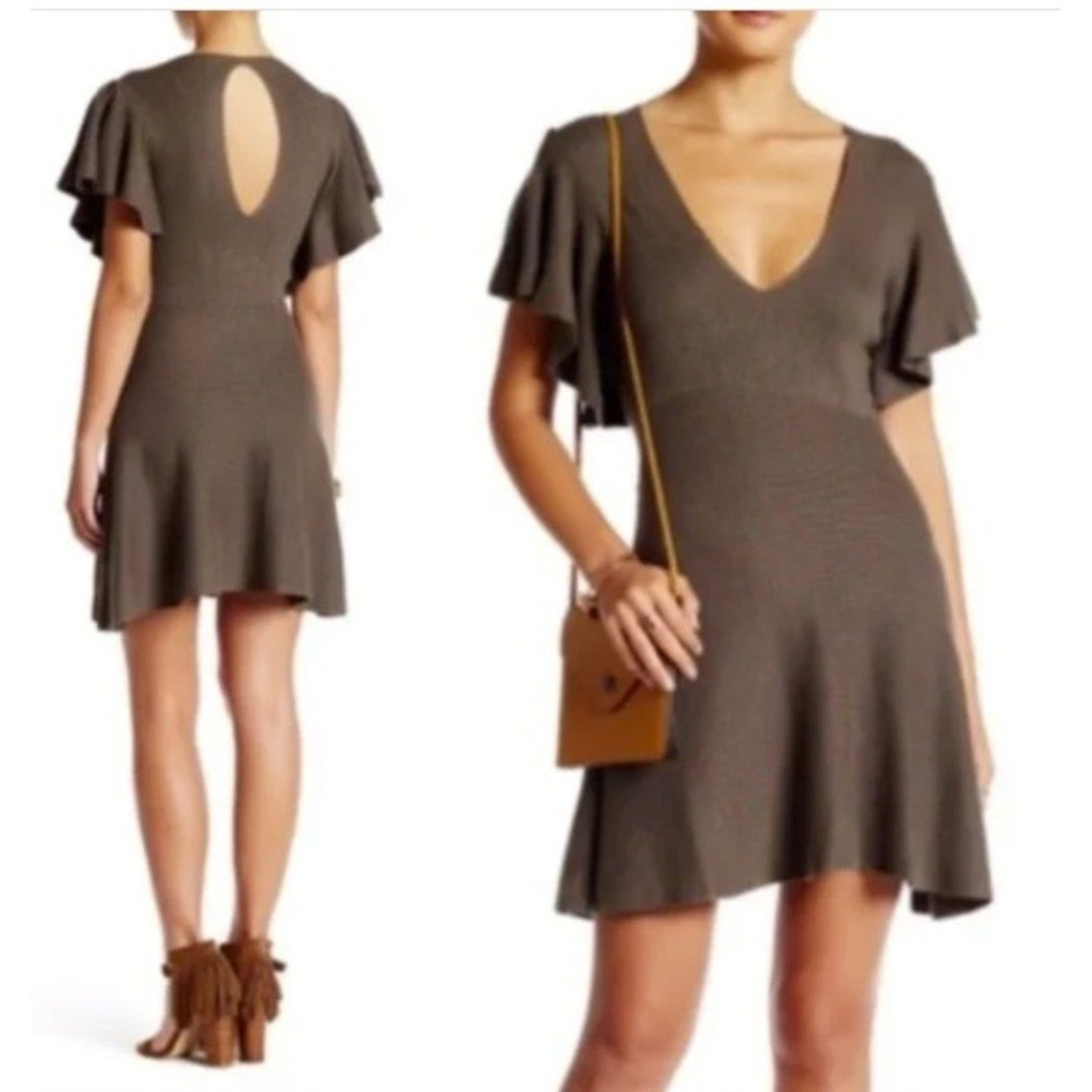 NWT Free People Jodi Sweater Dress Size M  Ruffle Sleeve Knit Fit & Flare
