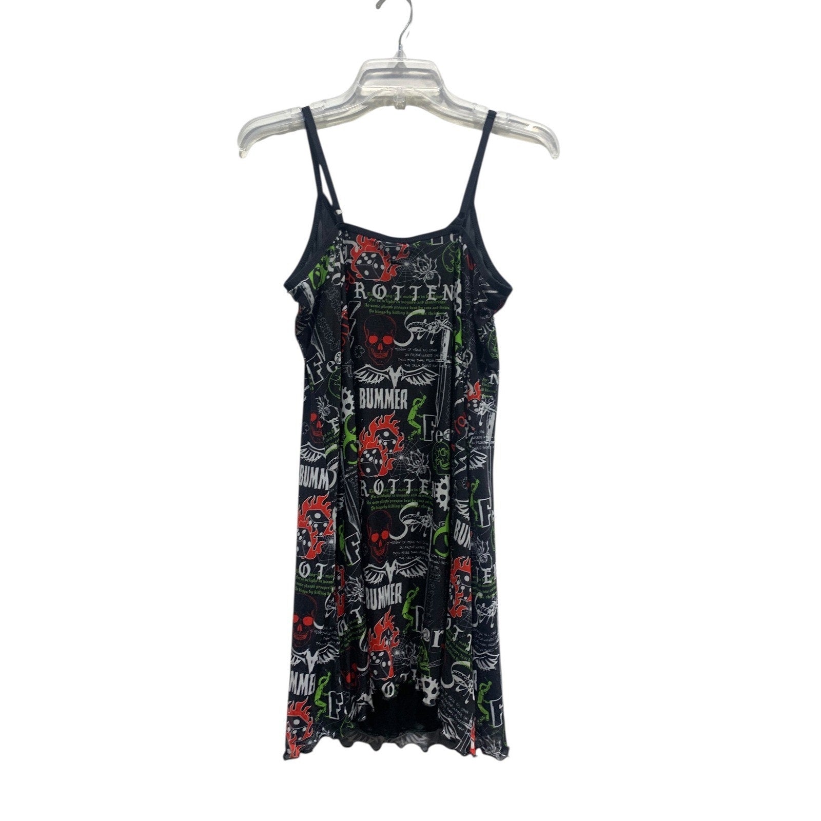 Vitriol Womens XL Graphic Mesh Mini Dress Black Skull Biohazard Bummer Goth Punk