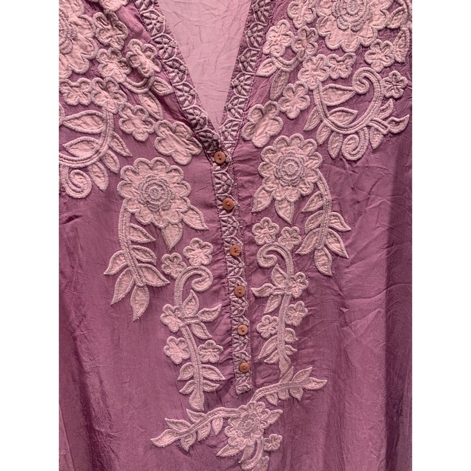 Johnny Was Embroidered Tunic Top S Small Floral Bohemian Blouse Pullover