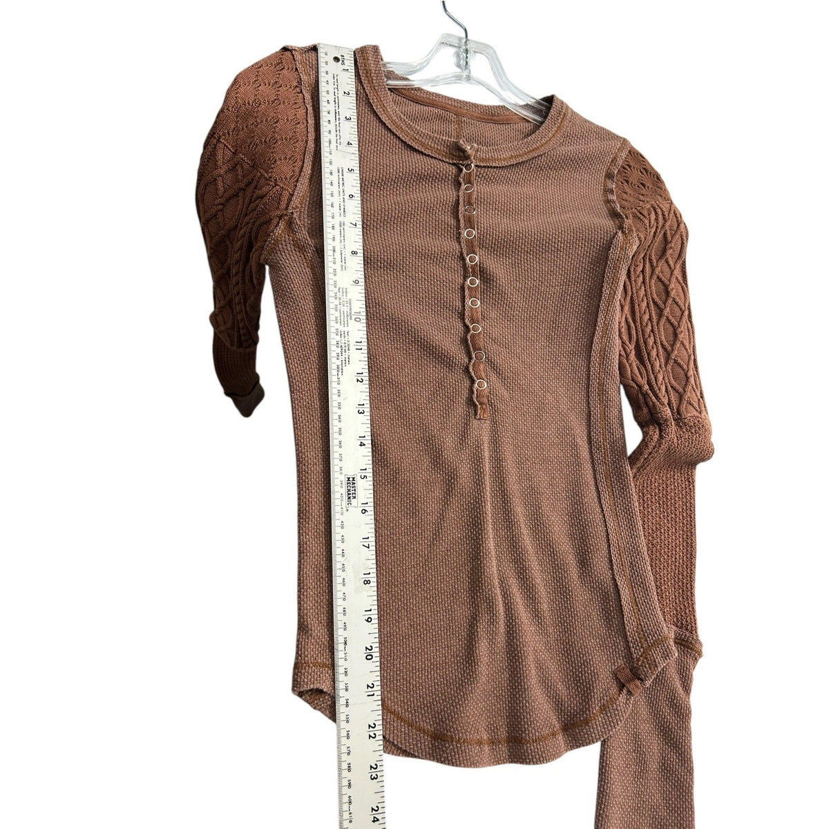 Free People We The Free Twisted Cable Cuff Thermal Henley Top Caramel Cafe XS