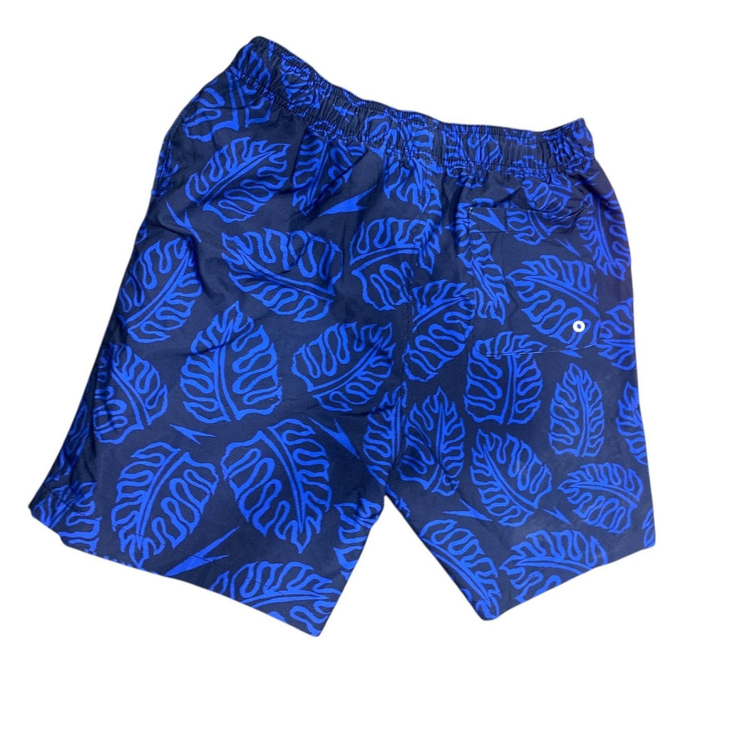 Speedo Mens Navy Blue Monstera Leaf Print Swim Trunks Mesh Lining Size Medium