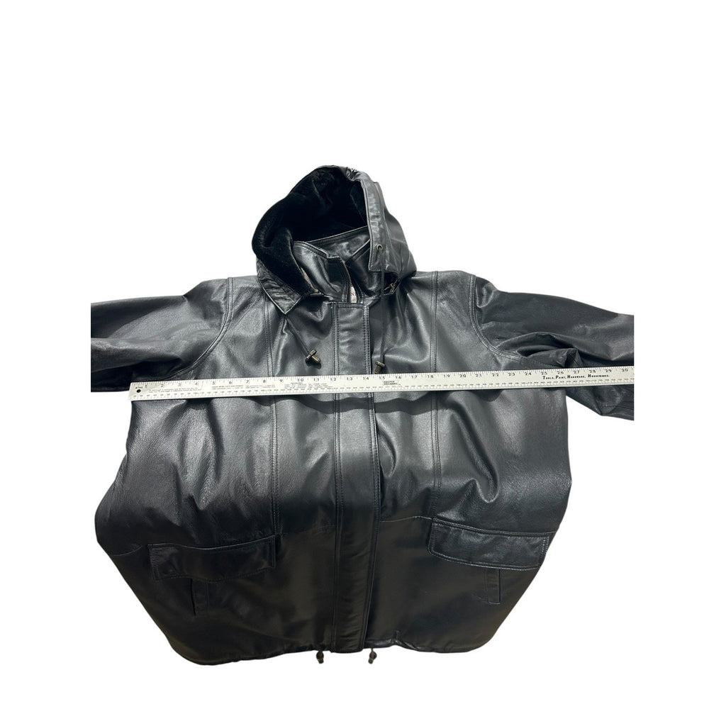 Veranesi Black Genuine Leather Faux Fur Lined Hooded Parka Coat Plus Size 22W