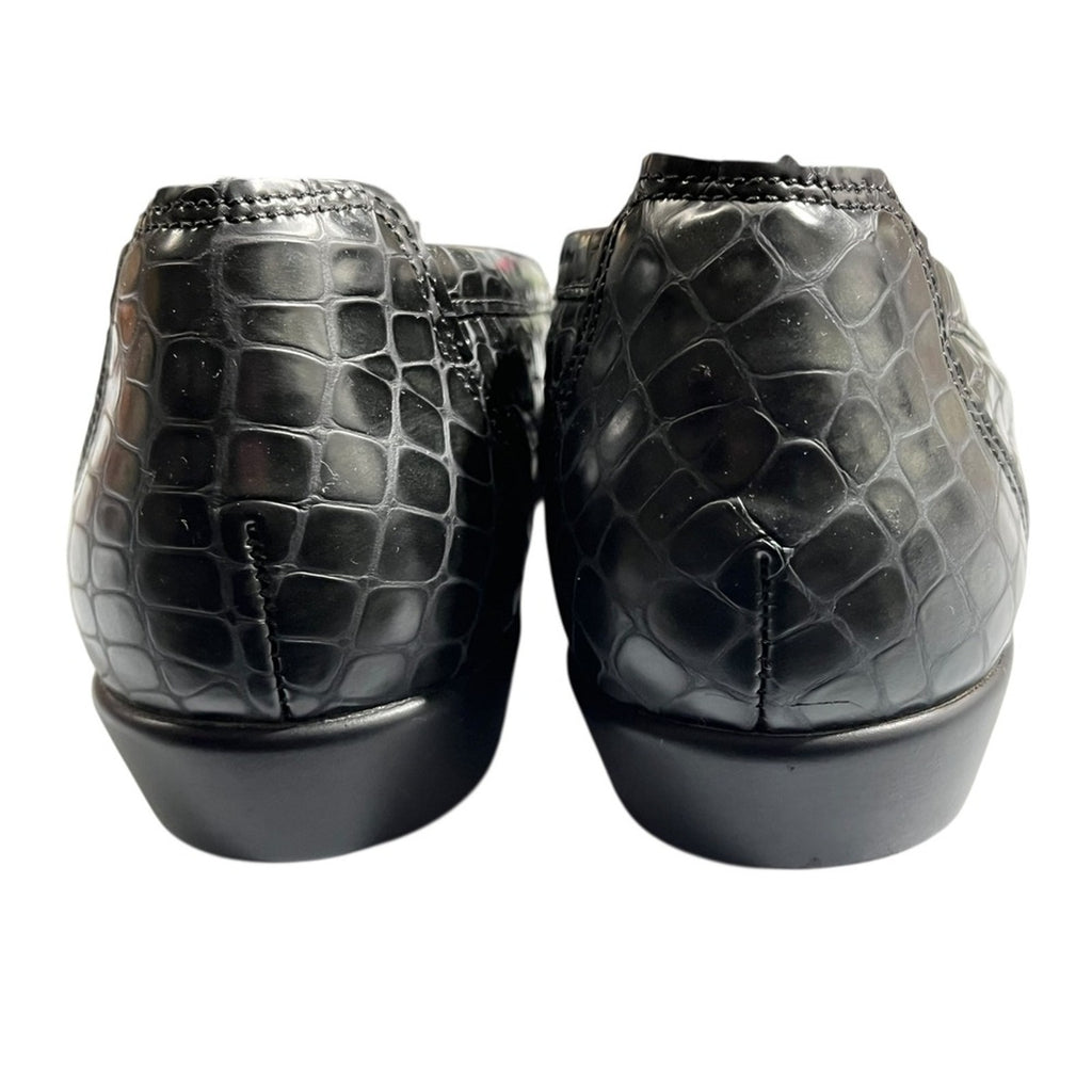 SAS loafers black embossed crocodile pattern slip on women's shoes 7.5