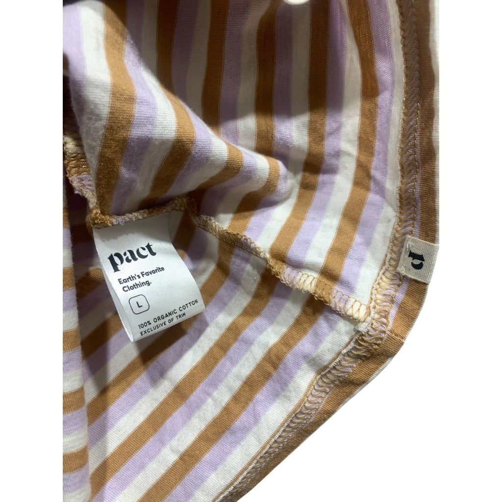 Pact Organic Cotton V-Neck Striped T-Shirt Tan Lavender White Large