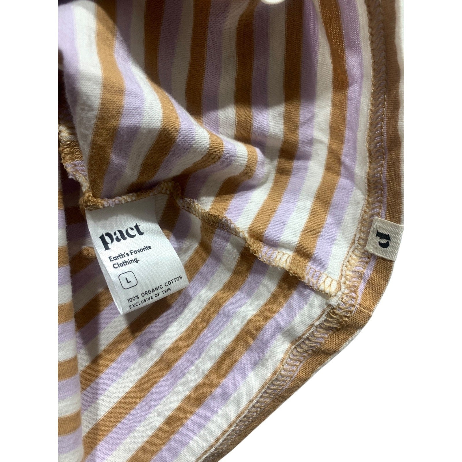 Pact Organic Cotton V-Neck Striped T-Shirt Tan Lavender White Large