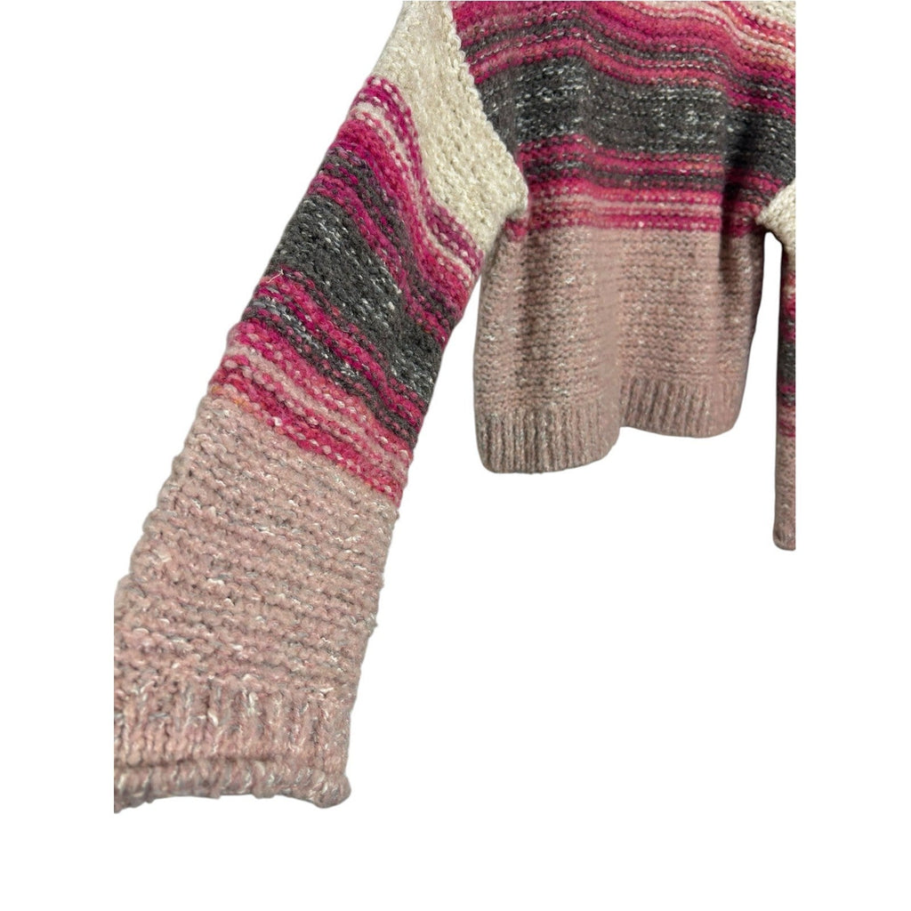 Pilcro Anthropologie Pink Striped Boucle Wool Blend Chunky Sweater XS cozy prep