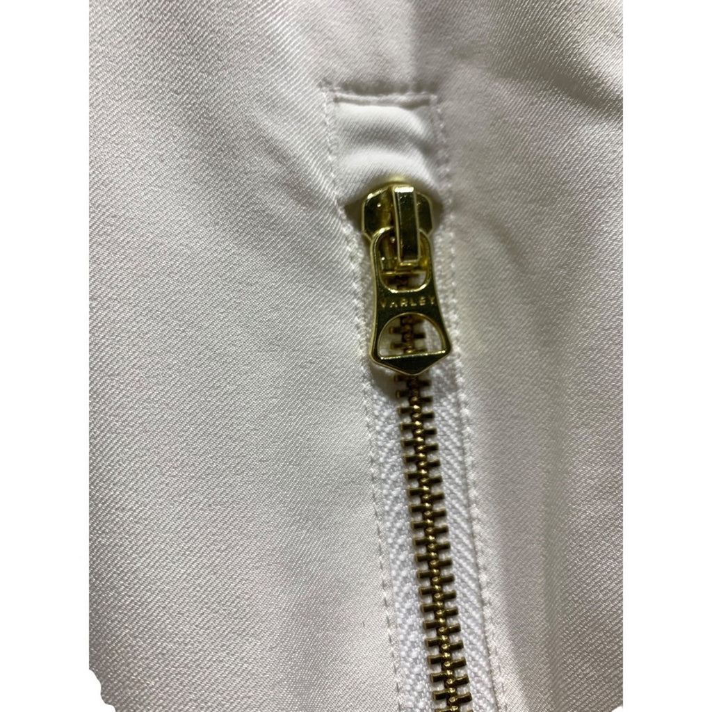 VARLEY Womens White Navy Trim Bomber Jacket Zip Front Athletic Style Size Small