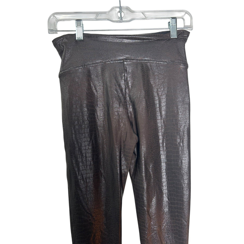 Spanx Faux Leather Croc Leggings Dark Brown High Waisted Medium Slimming Pants