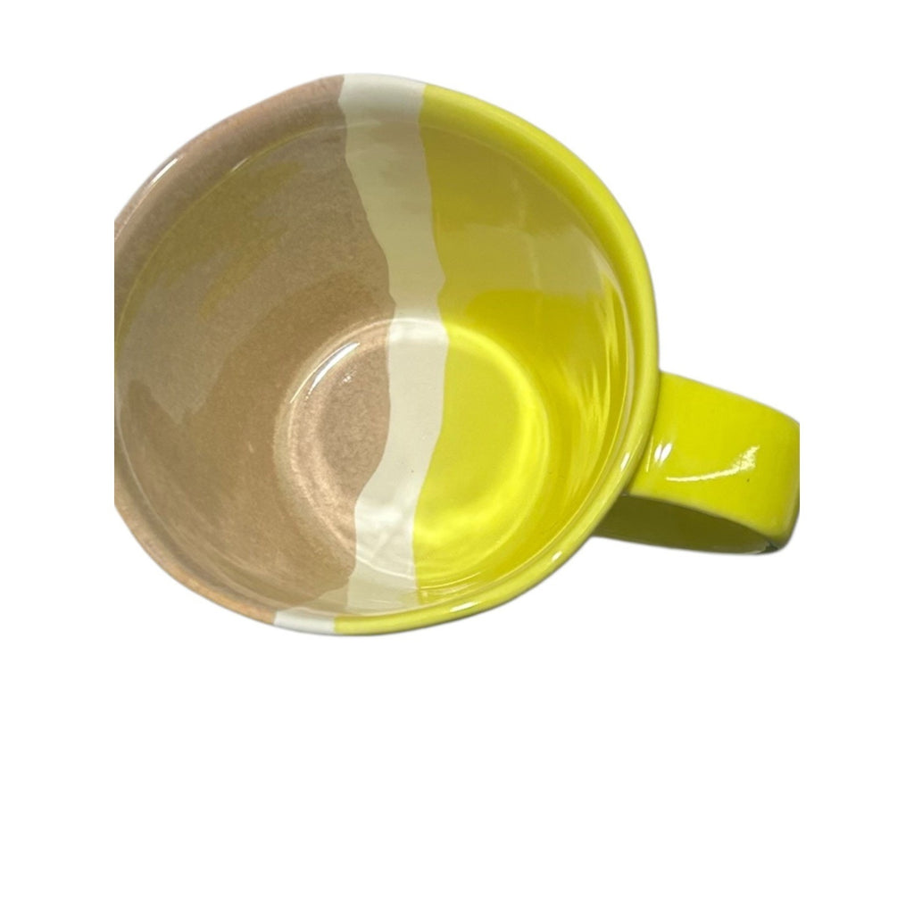 Anthropologie Yellow White Sand Striped Organic Stoneware Coffee Mug 2738