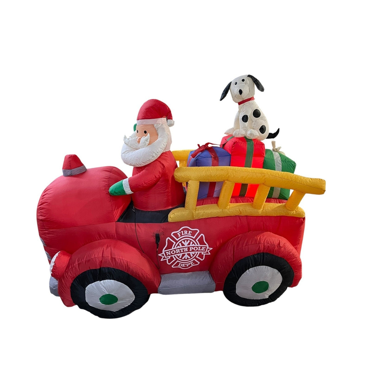 Gemmy 6' Santa Fire Truck Dalmatian Dog Christmas Inflatable Yard Decor