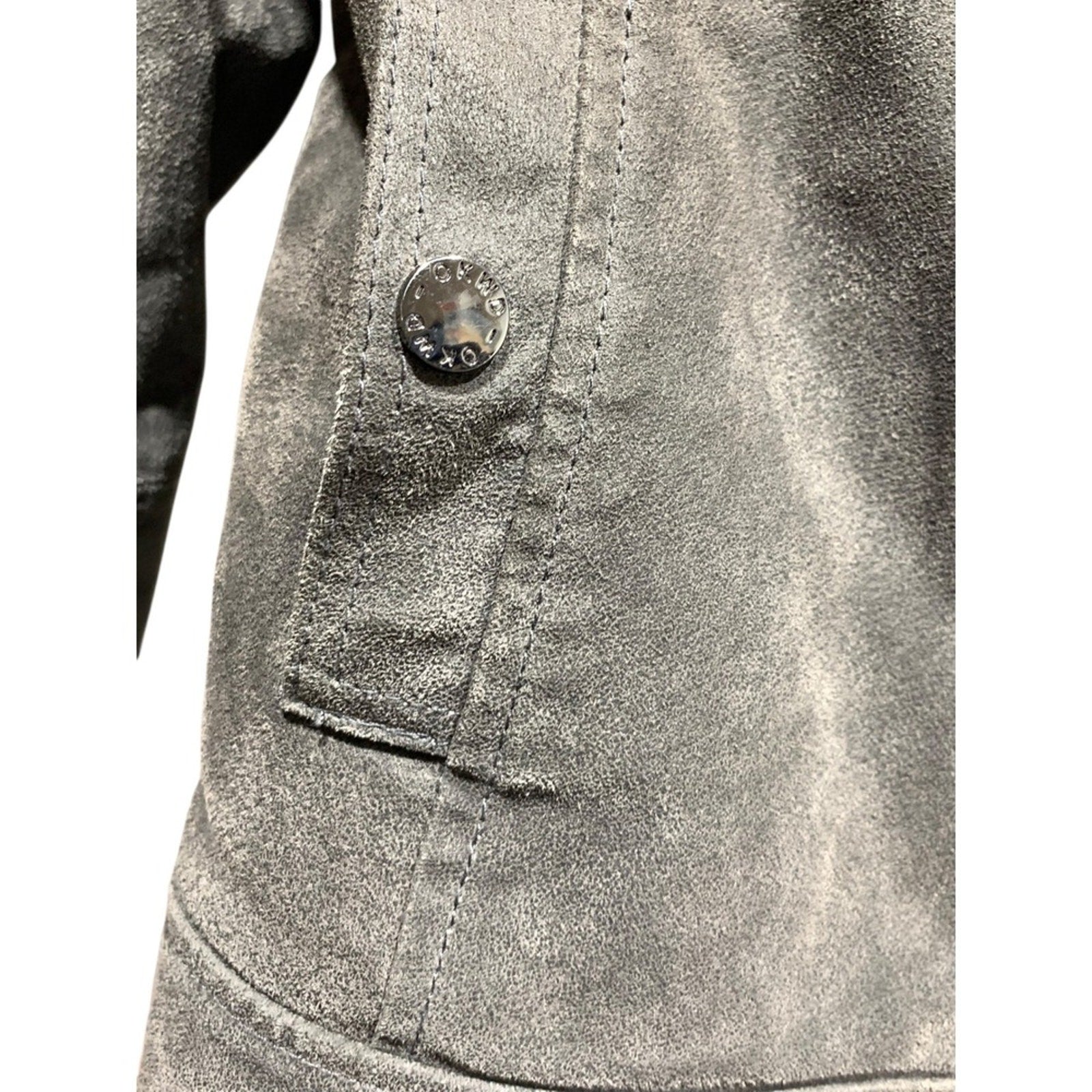 OAKWOOD The Leather Brand Women's L Gray Faux Fur Lined Faux Suede Moto Jacket