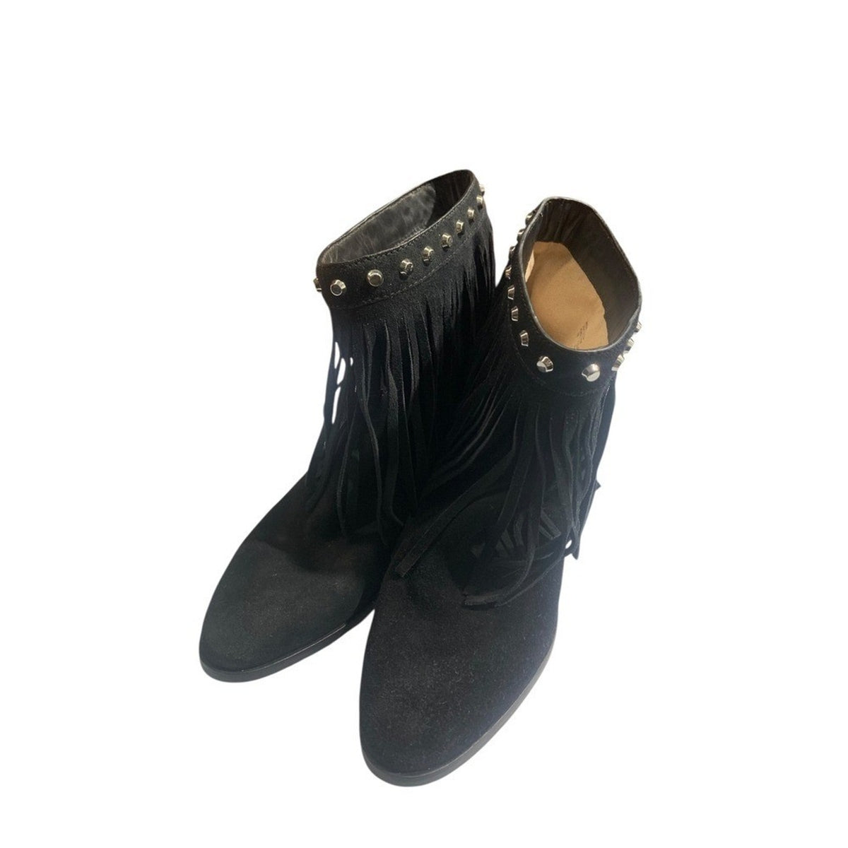 Michael Kors Black Suede Fringe Studded Ankle Boots Size 7M