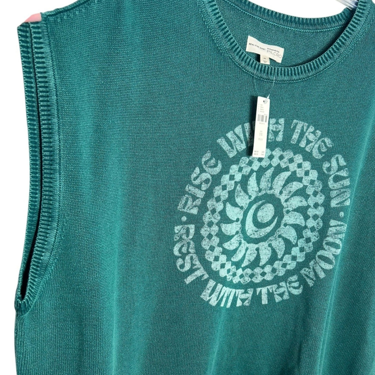Pilcro Anthro Rise with the Sun moon Graphic Knit Muscle Tee 3X NEW 100% cotton