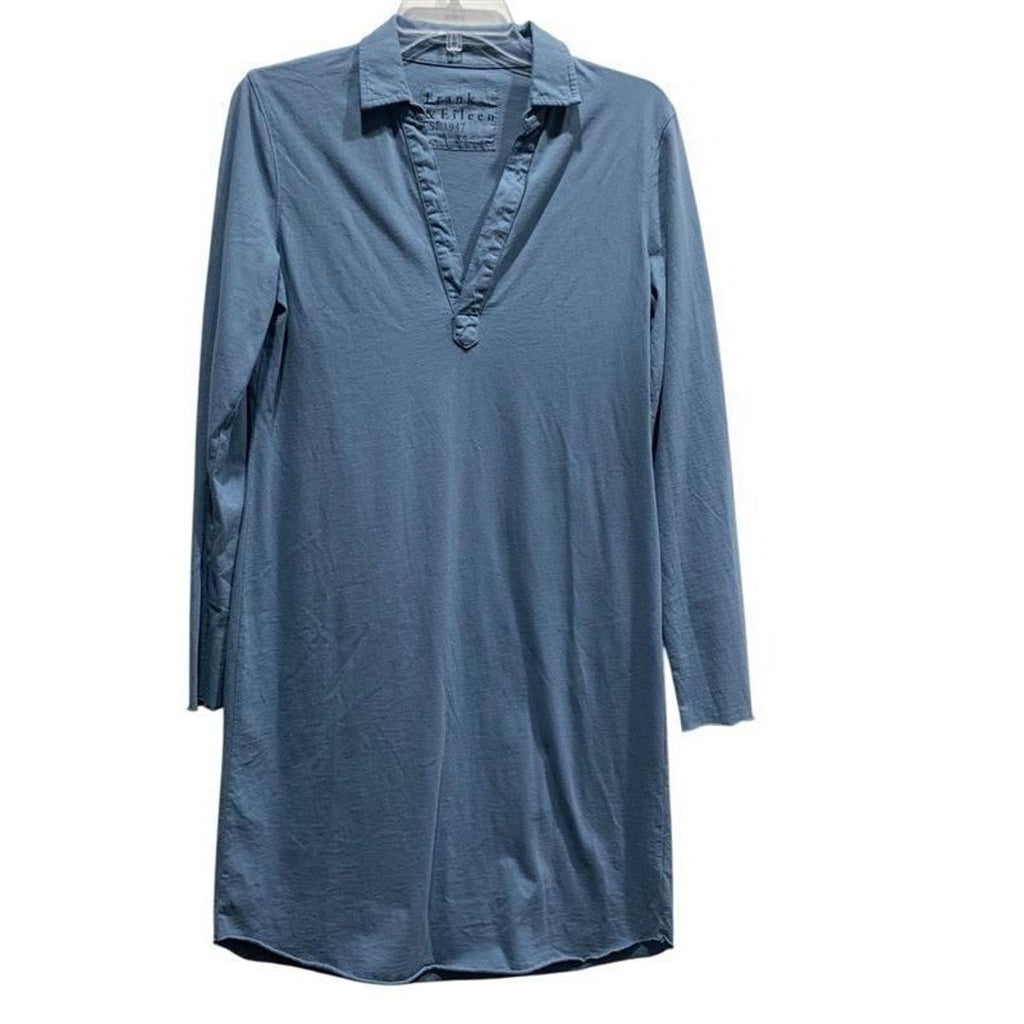 Frank & Eileen Nicole Long Sleeve Popover Dress Dusty Blue 100% Cotton Sz S