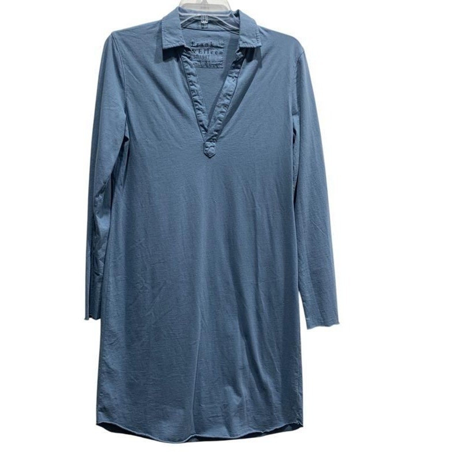 Frank & Eileen Nicole Long Sleeve Popover Dress Dusty Blue 100% Cotton Sz S
