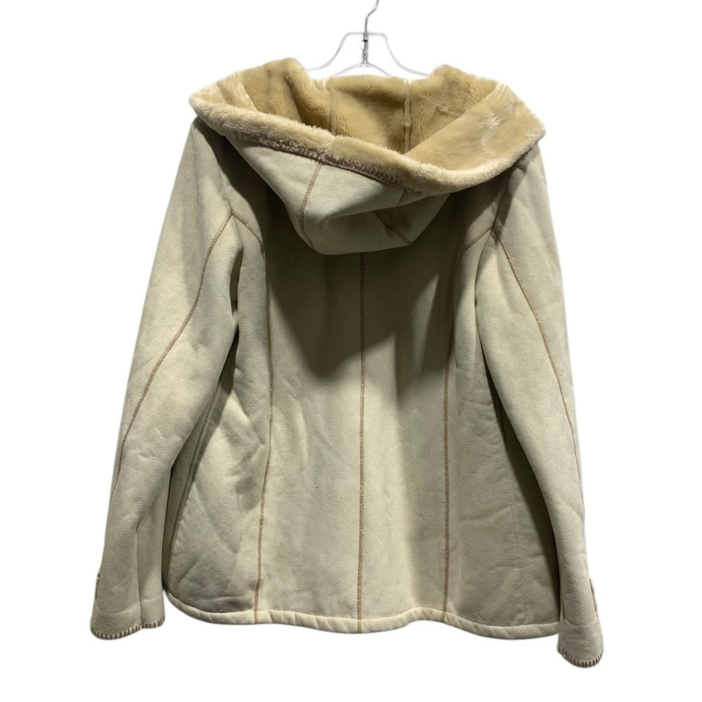 Marvin Richards Women's Beige Faux Suede Fur Lined Hooded Zip Up Jacket L