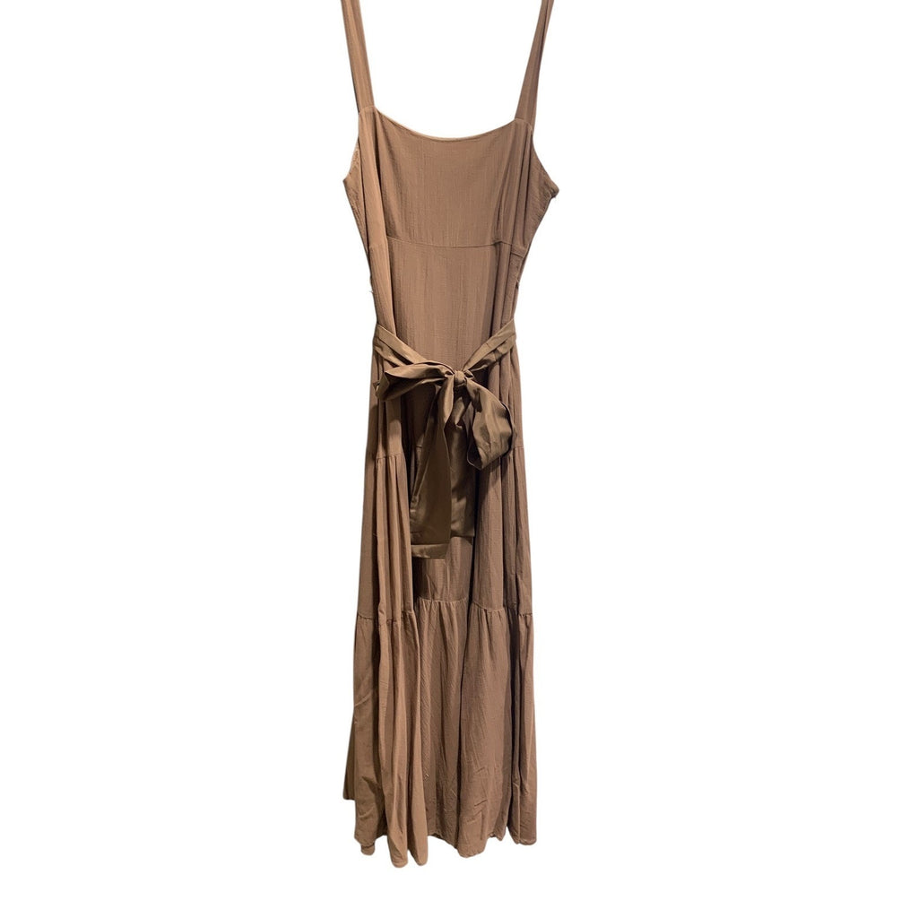 Maeve Anthropologie Brown Tiered Cotton Maxi Dress Silk Tie Back Size 0 NWT