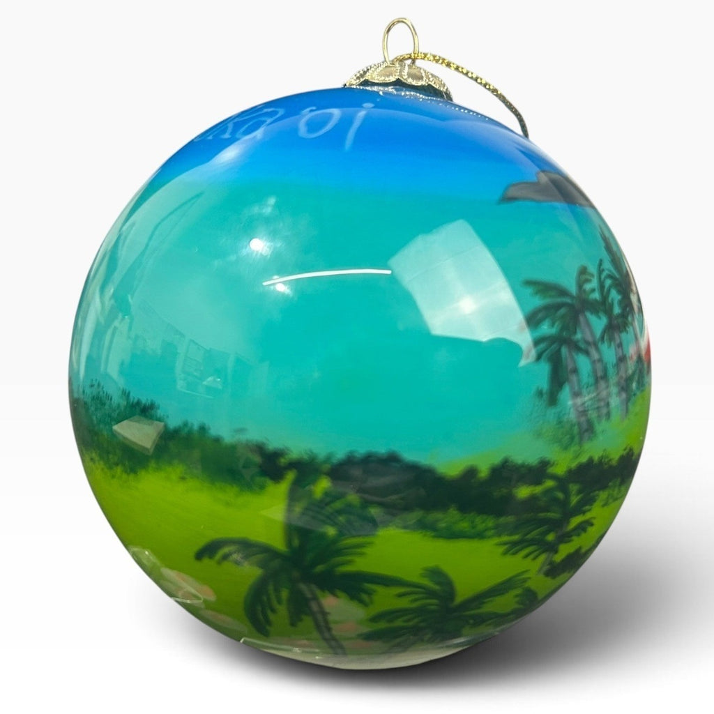 Maui No Ka Oi Hand Painted Glass Ornament Tropical Landscape With Velvet Box