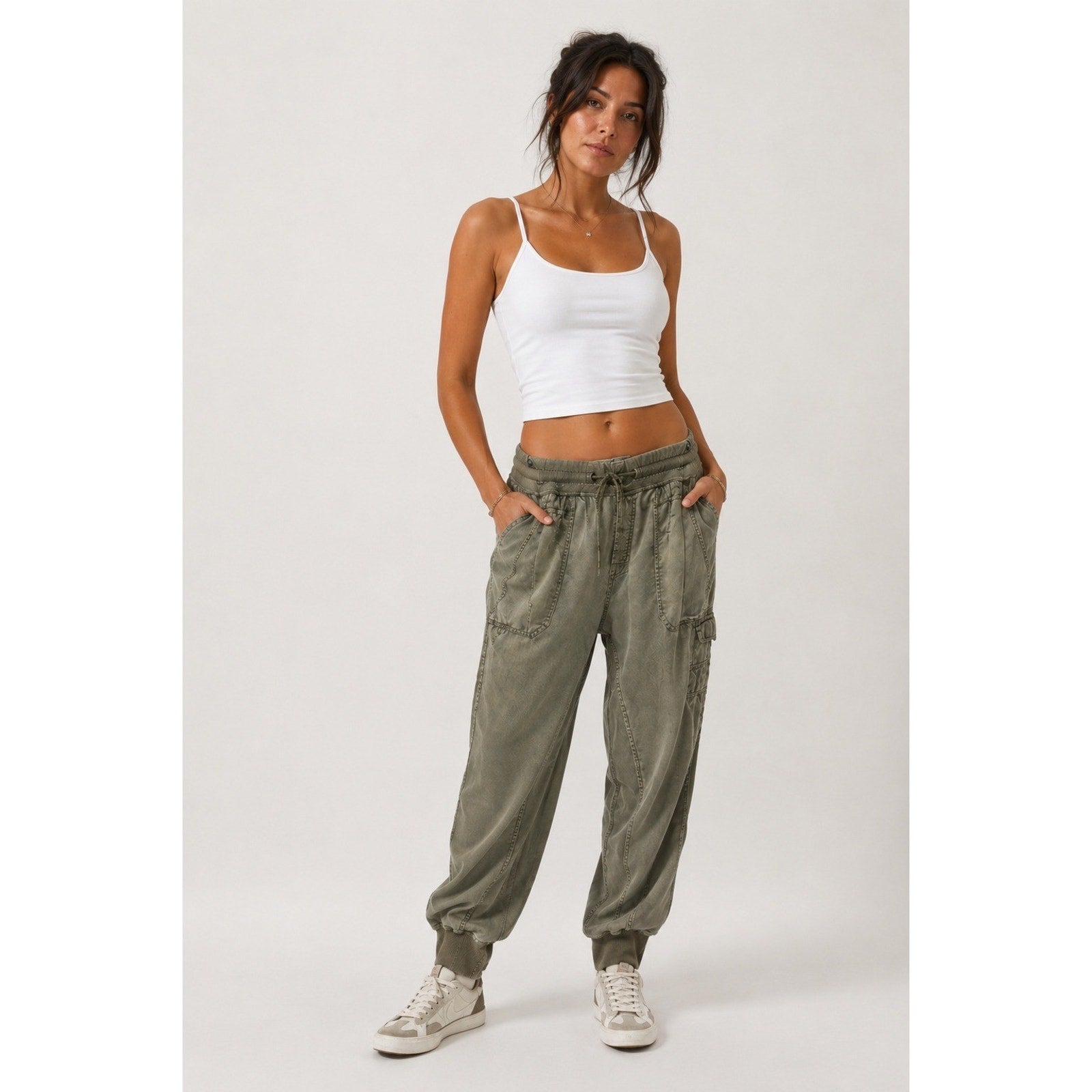 Anthropologie The NORMAD high rise jogger Women Olive Green Utility L Cargo boho