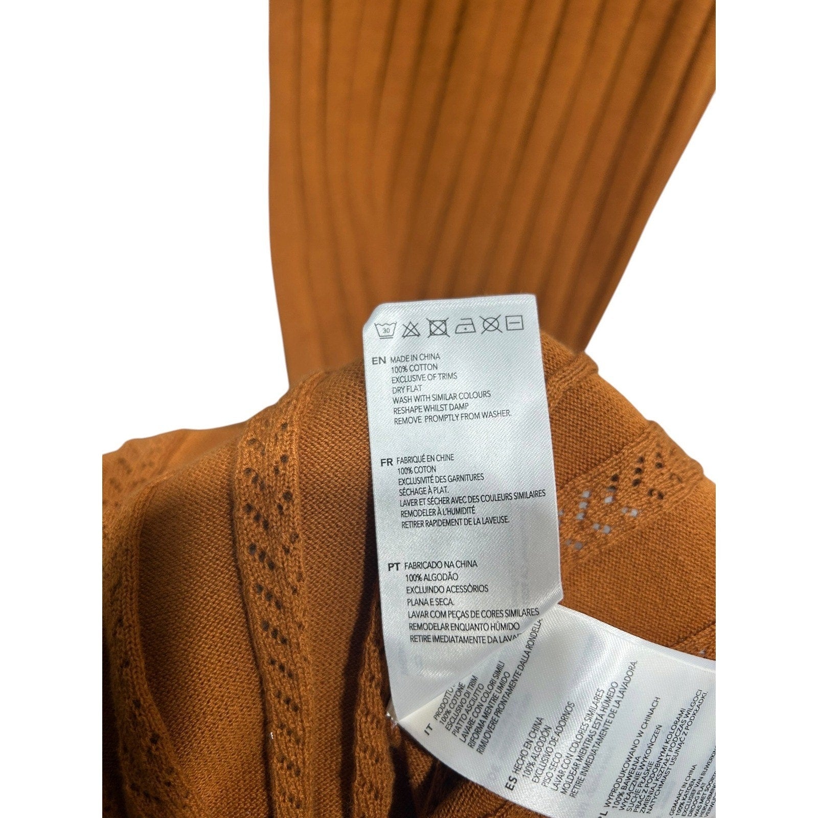 Varley Florian Knit Dress Brown Cotton Pointelle Ribbed Midi Sleeveless Small