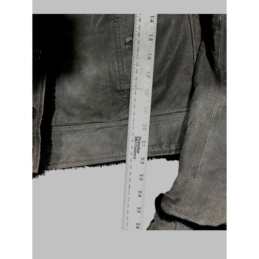 OAKWOOD The Leather Brand Women's L Gray Faux Fur Lined Faux Suede Moto Jacket