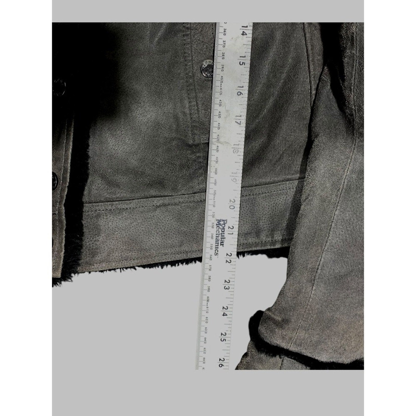 OAKWOOD The Leather Brand Women's L Gray Faux Fur Lined Faux Suede Moto Jacket