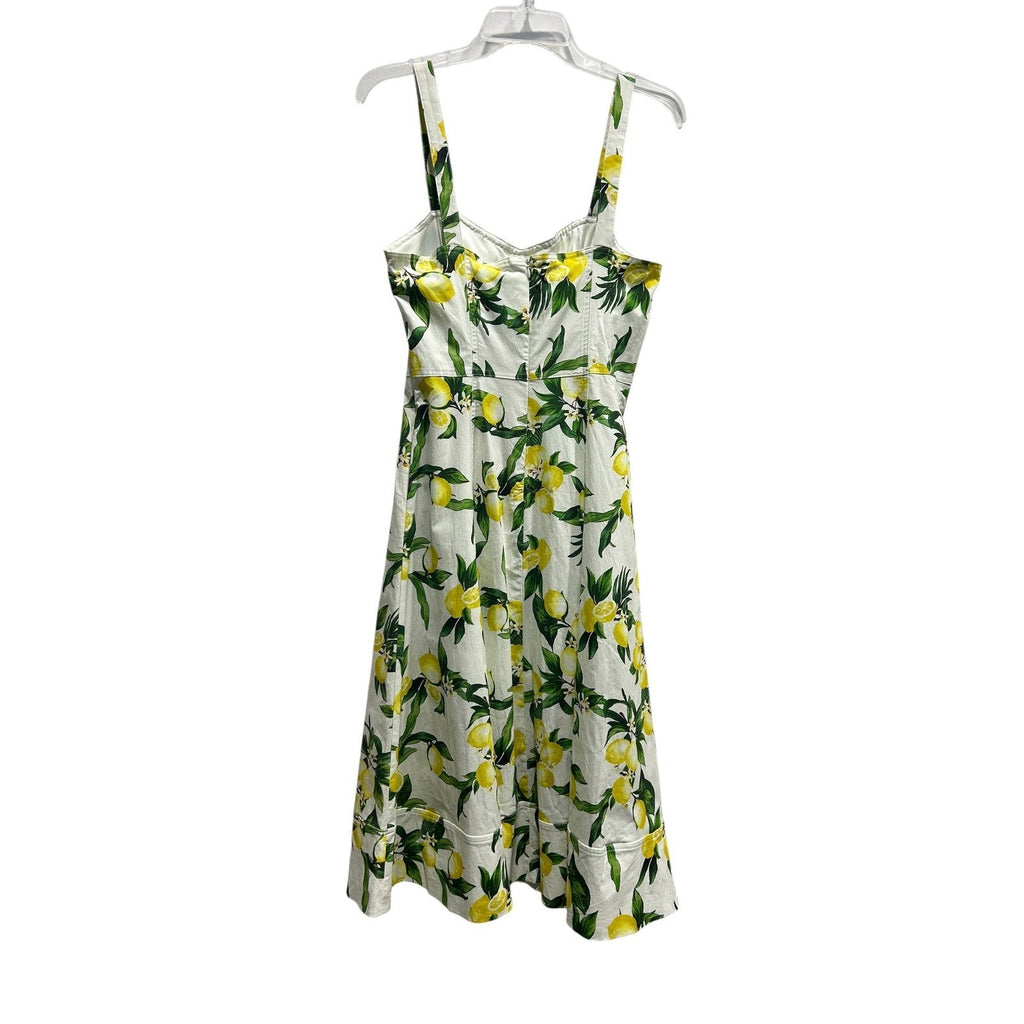Avec Les Filles Lemon Print Midi Dress White Yellow Cotton Blend Size 6