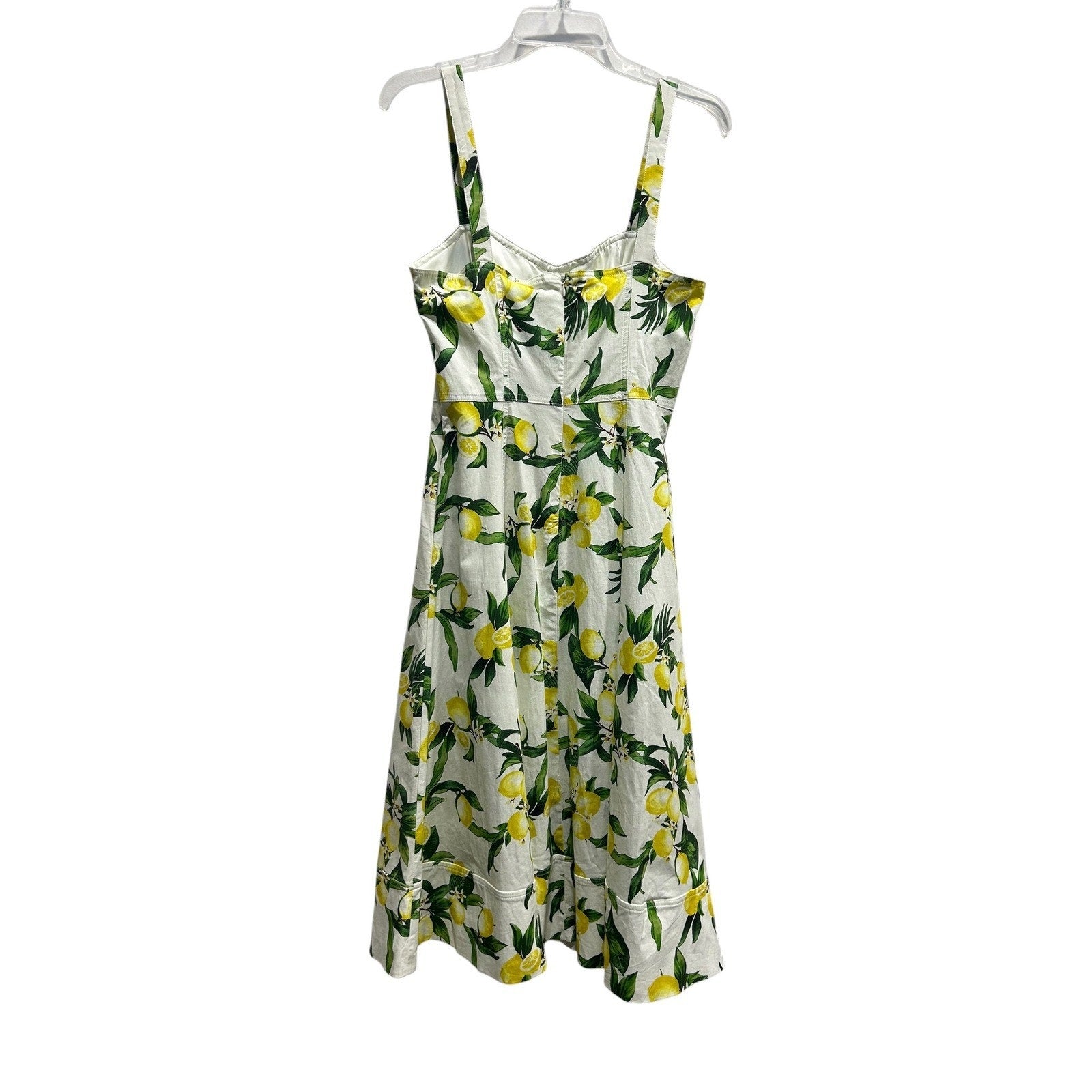 Avec Les Filles Lemon Print Midi Dress White Yellow Cotton Blend Size 6