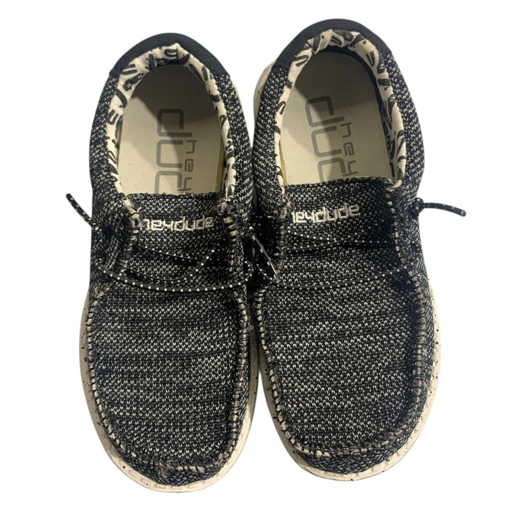 Hey Dude Wally Youth Kids Shoes Size K11 Black Grey Knit Slip On Casual