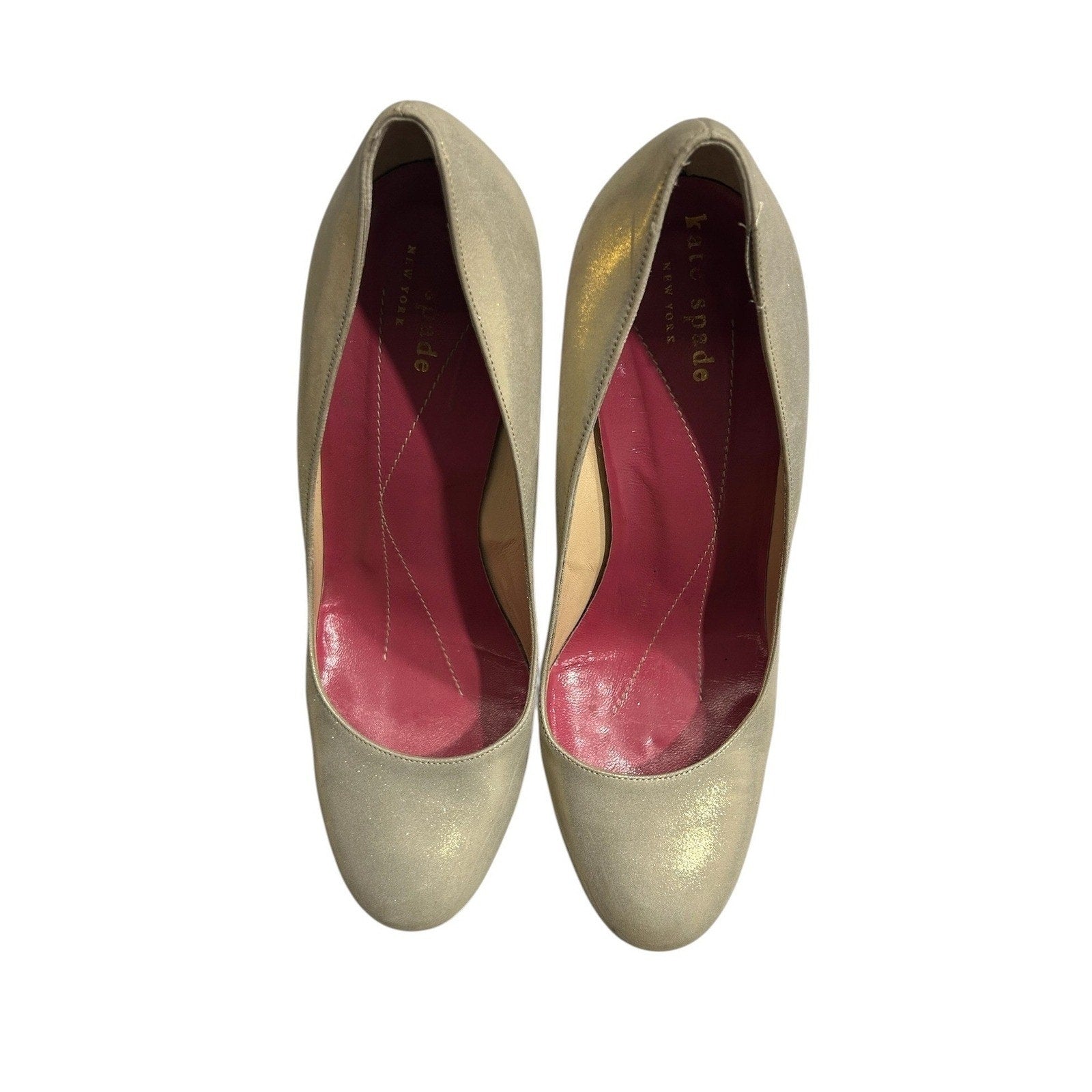 Kate Spade New York Gold Metallic Wedge Pumps Almond Toe Made in Italy Size 6.5B