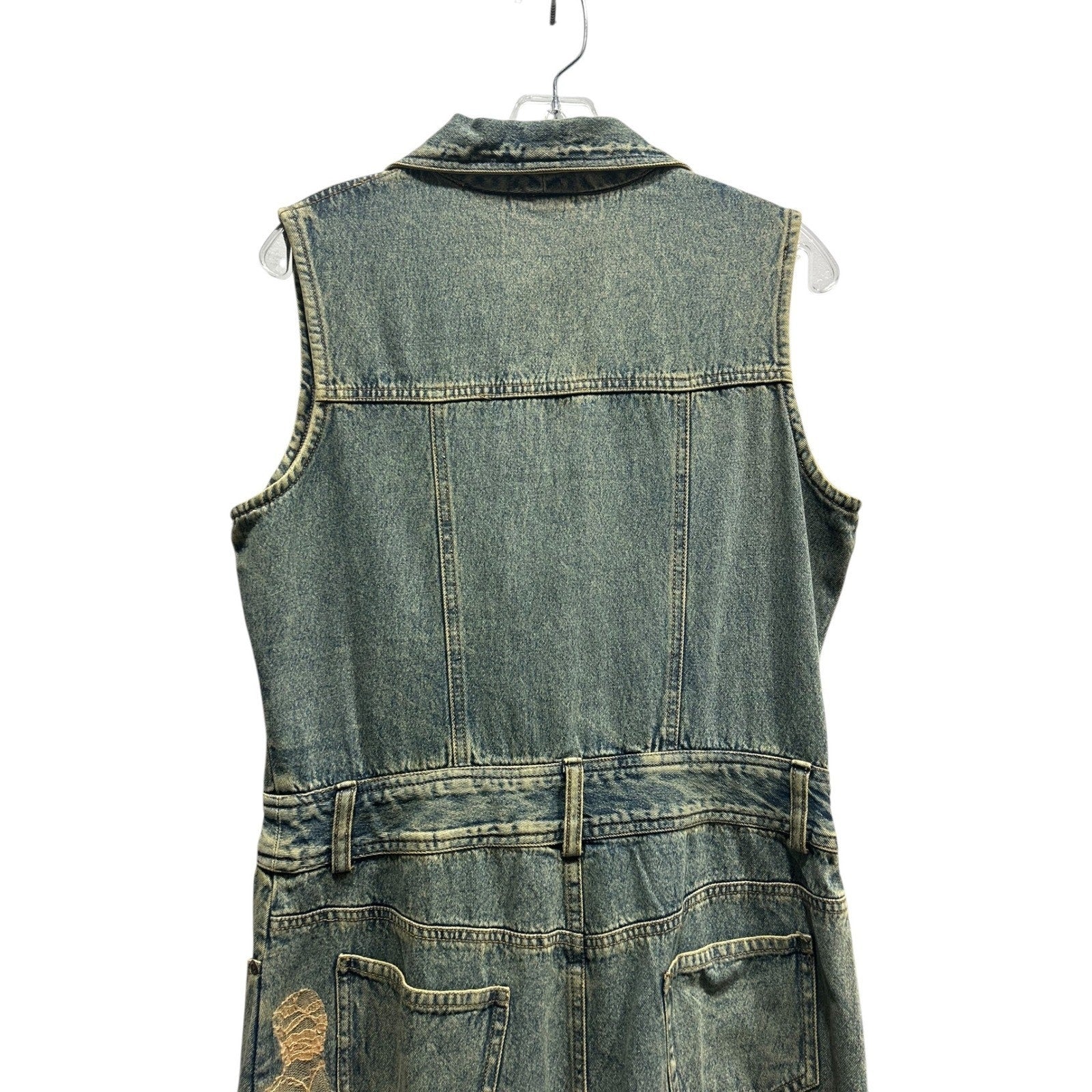 Jeanology Denim Leopard Print Lace Mixed Maxi Dress Y2K Grunge Fairy L Eclectic