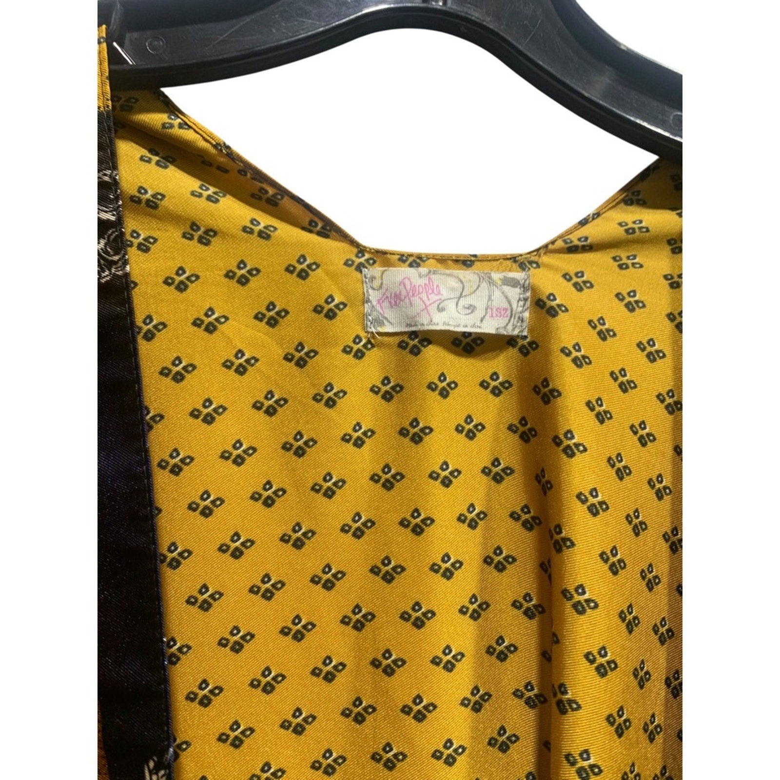 Free People Gold and Blue Mon Cheri Satin Floral Kimono, One Size