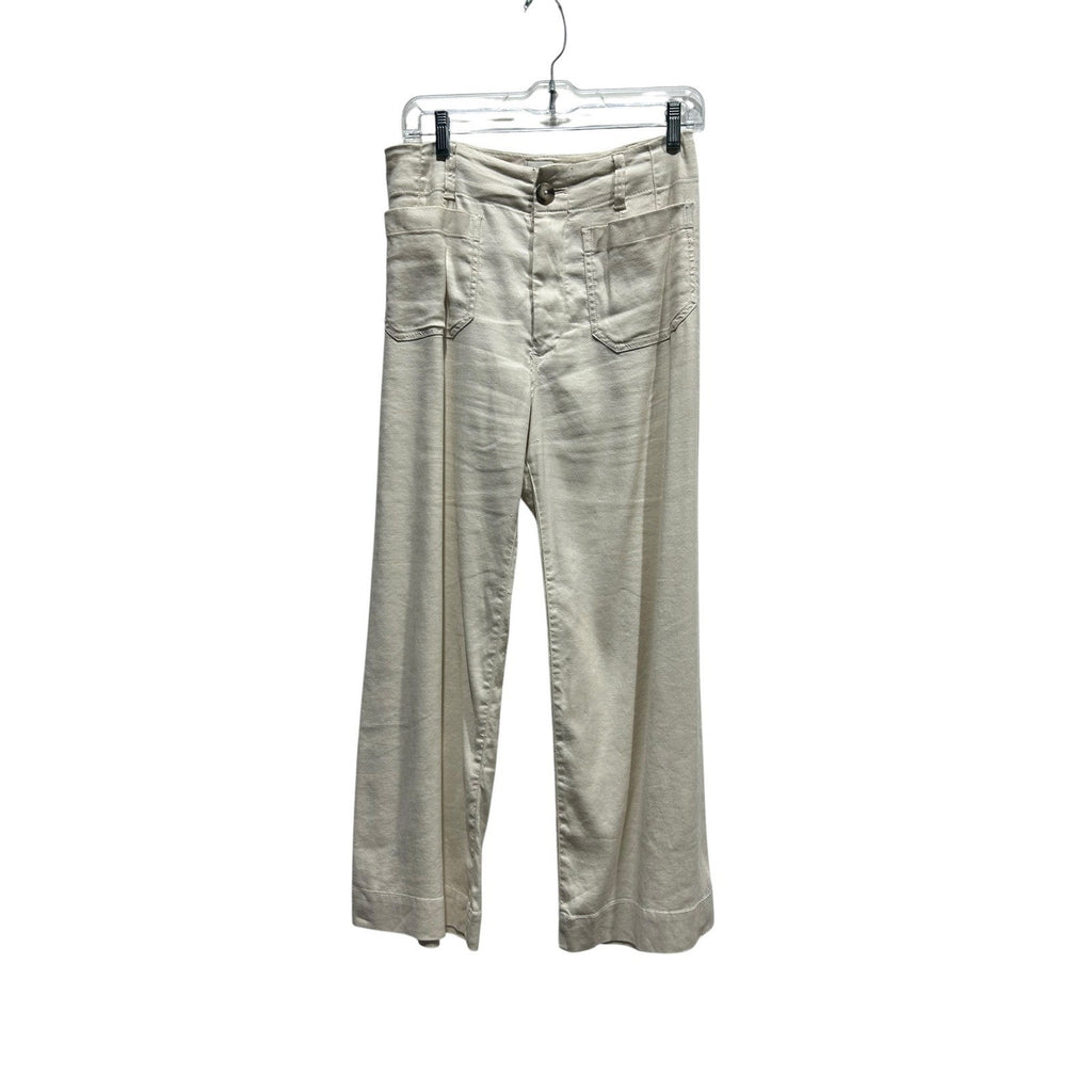 Maeve Anthropologie The Colette Cream Wide Leg Cropped Pants Size 27 High Rise