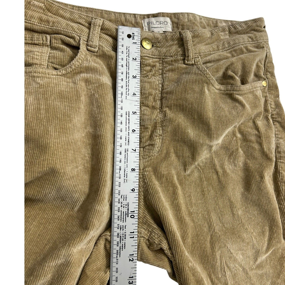 Anthropologie Pilcro The Yaya Mid-Rise Corduroy Crop Flare Jeans Tan Size 32