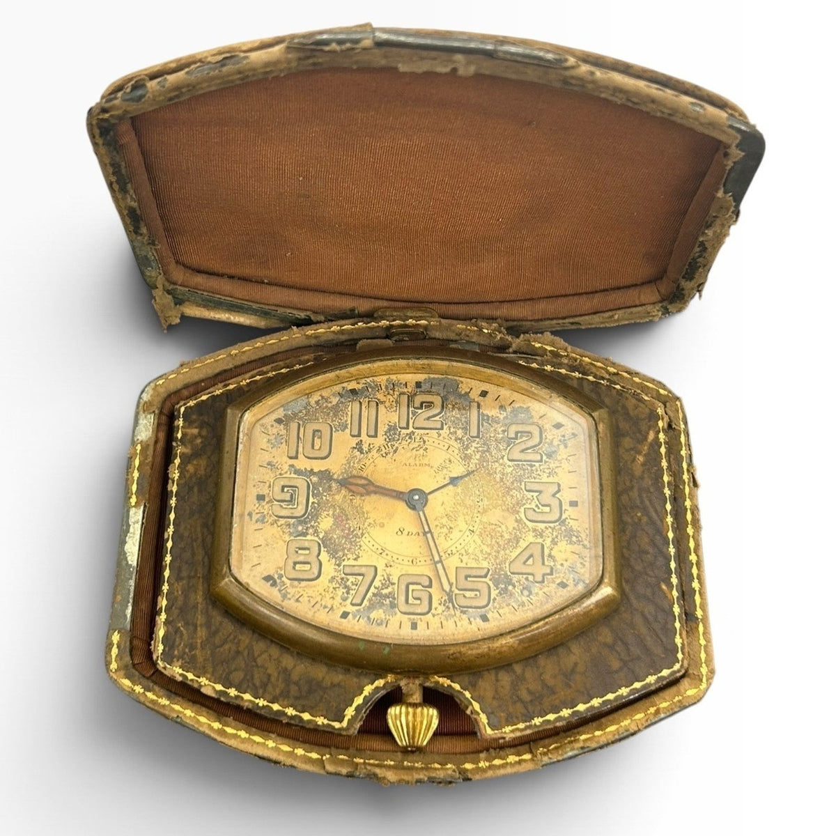 Vintage Septima Watch Co 8 Day Alarm Clock 15 Jewels Leather Travel Case
