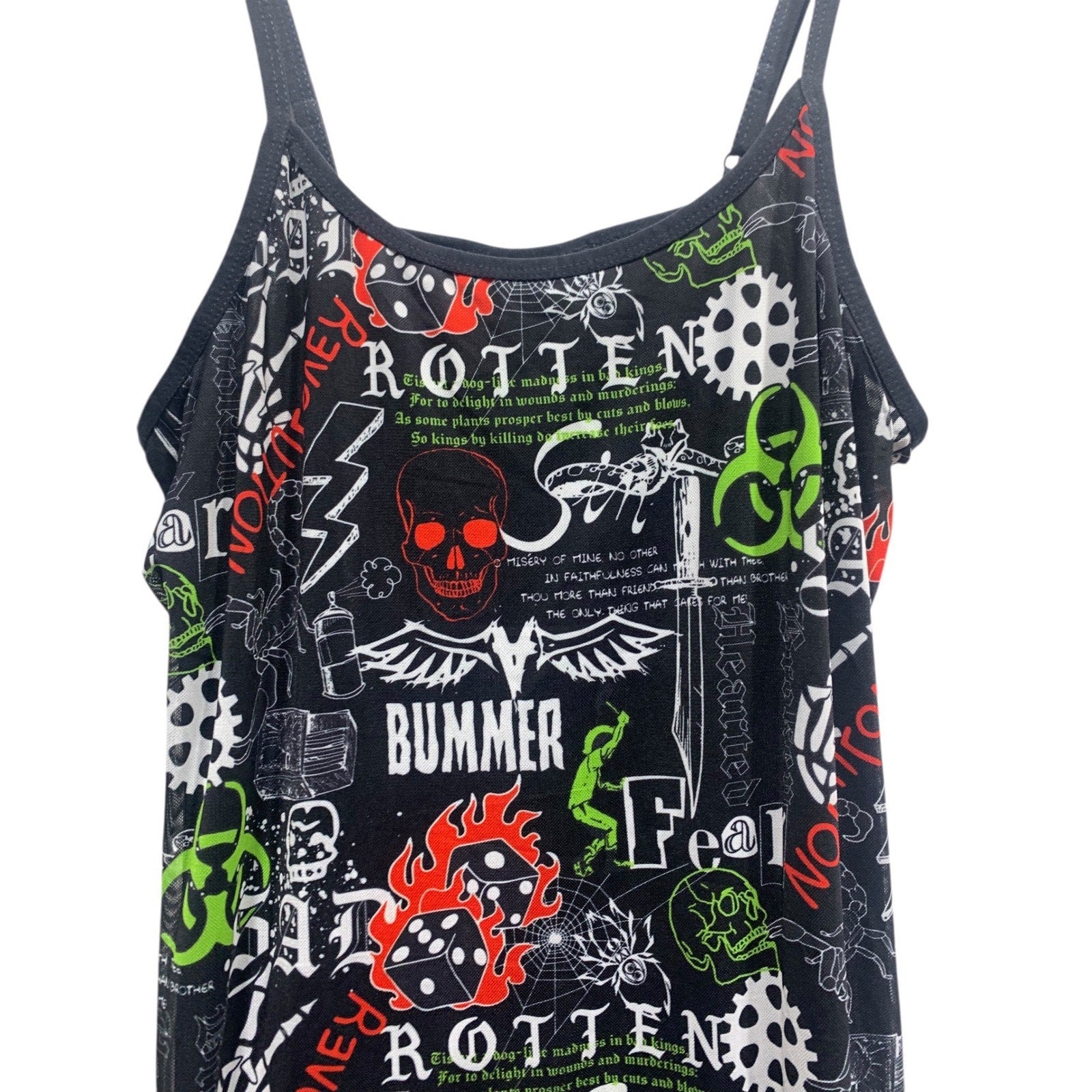 Vitriol Womens XL Graphic Mesh Mini Dress Black Skull Biohazard Bummer Goth Punk