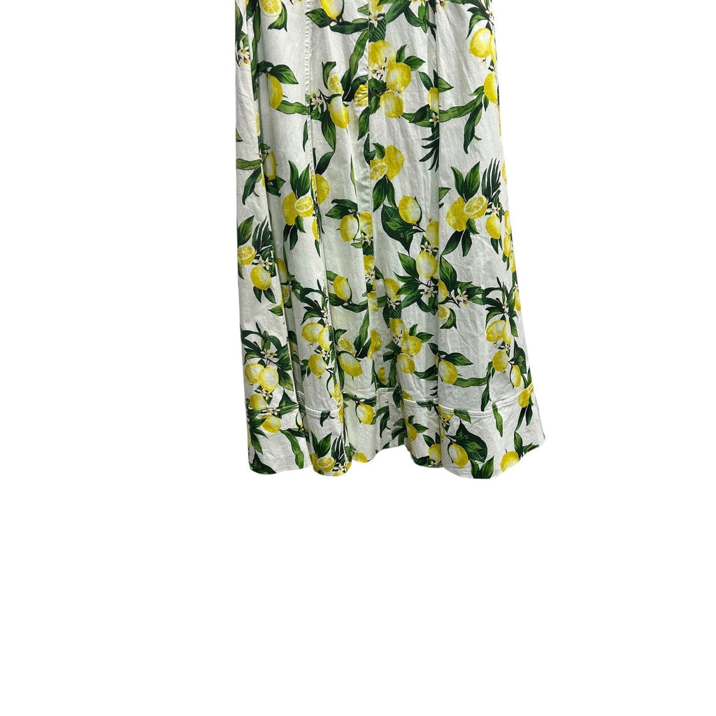 Avec Les Filles Lemon Print Midi Dress White Yellow Cotton Blend Size 6