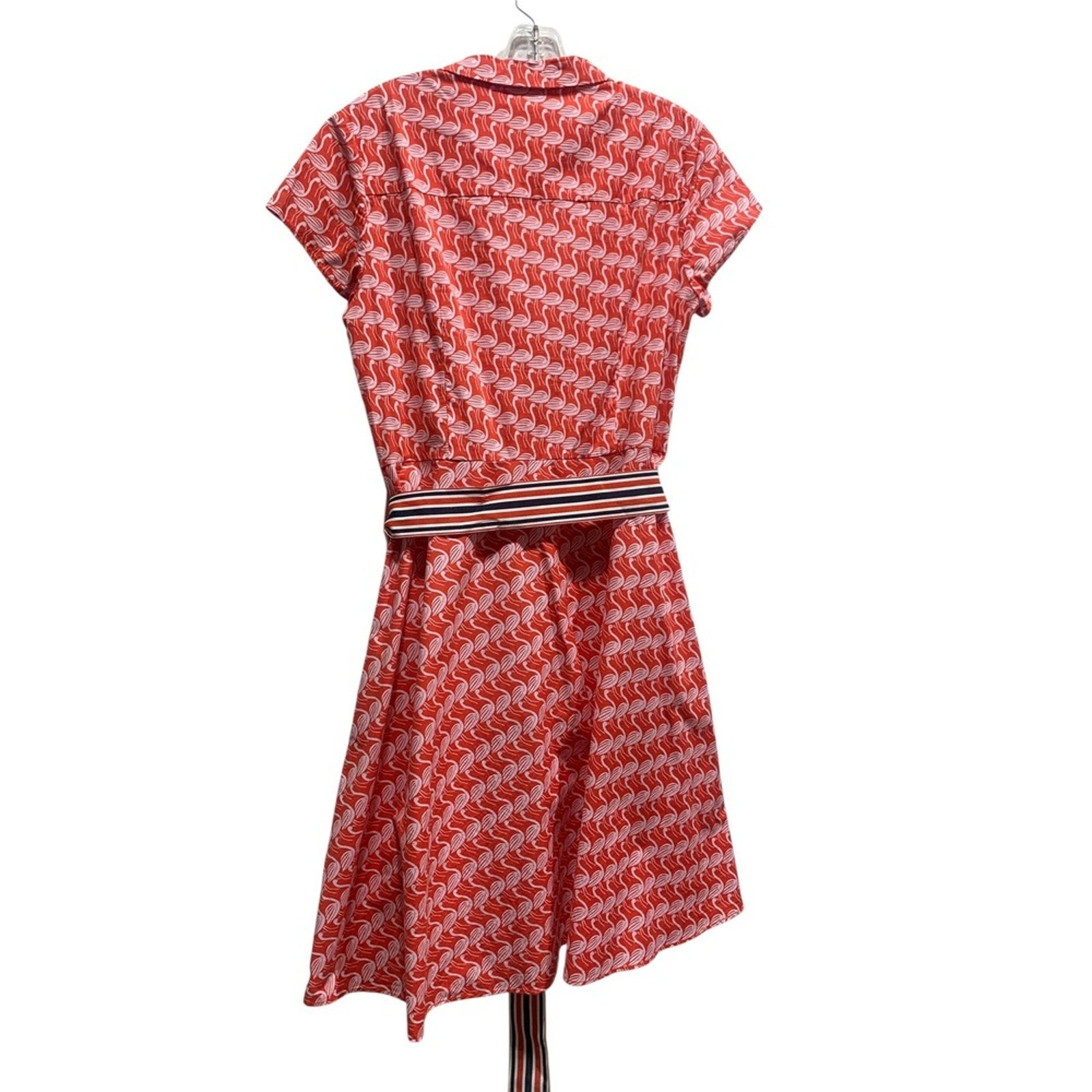 Boden Coral Pink Flamingo Print Belted Short Sleeve Shirt Dress US 10