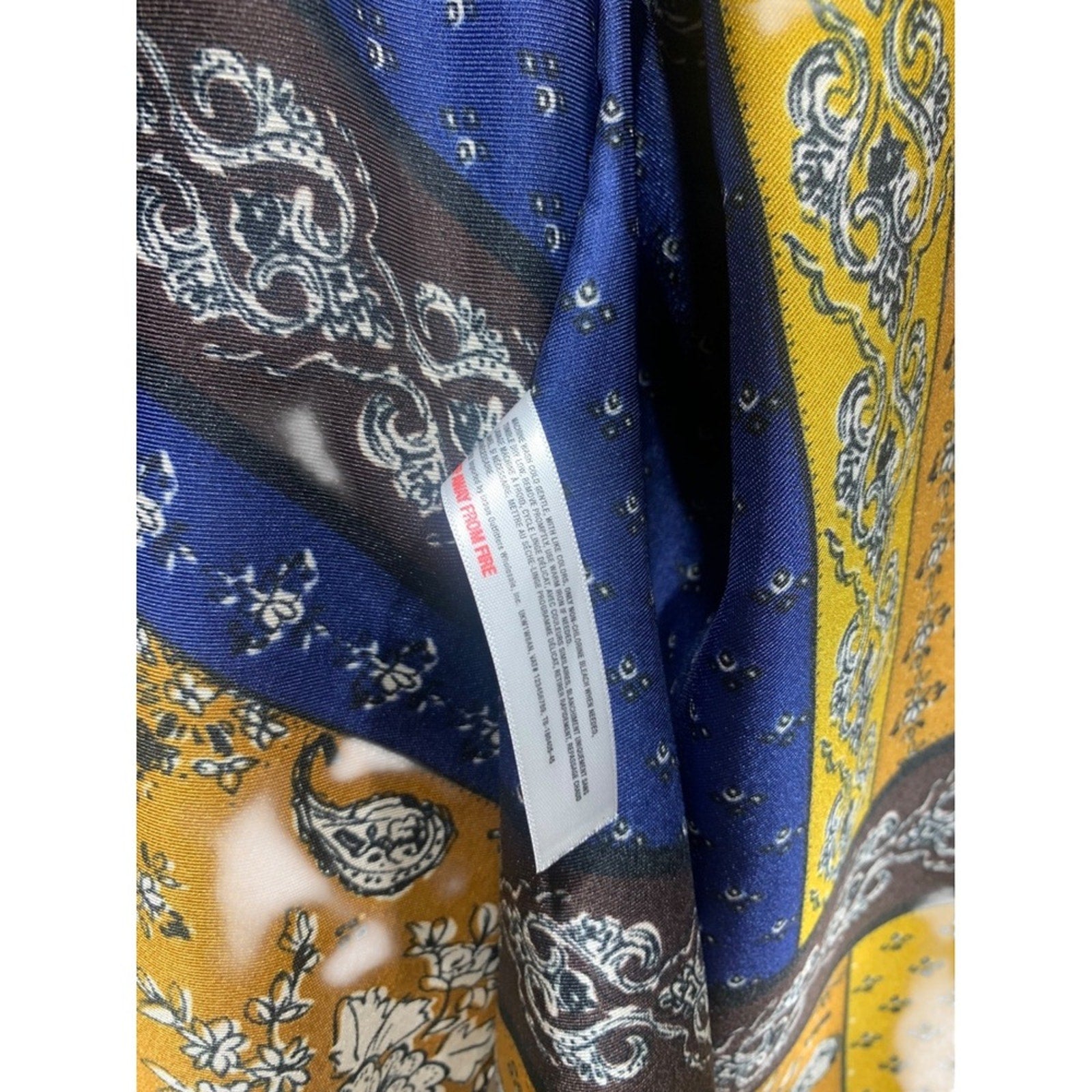 Free People Gold and Blue Mon Cheri Satin Floral Kimono, One Size