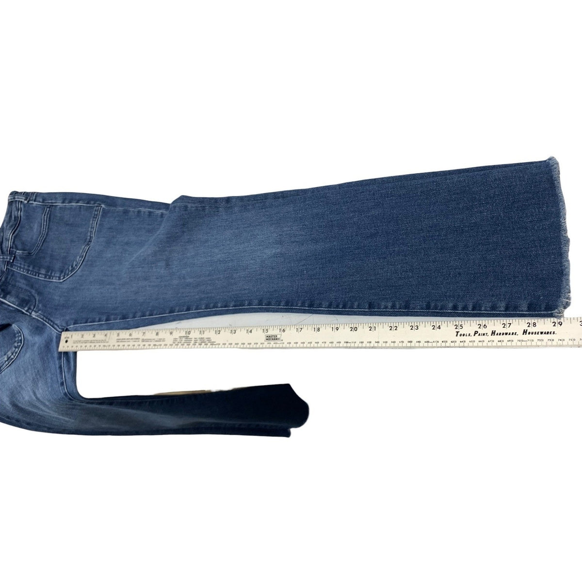 Pilcro and the Letterpress Flare Jeans Medium Wash Patch Pocket Raw Hem 29