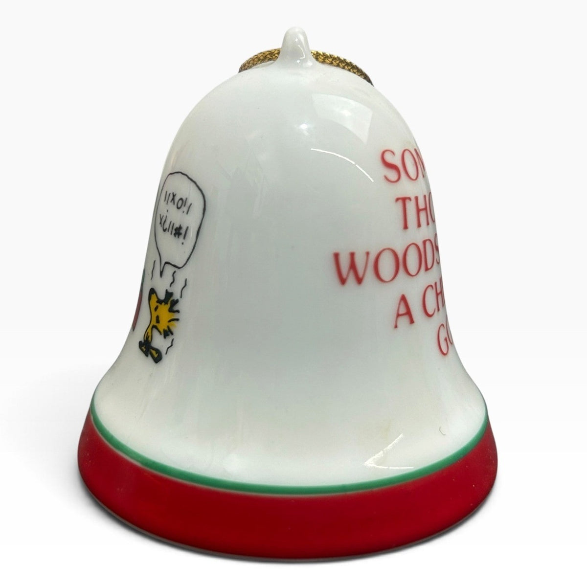 Vintage 1975 Peanuts Snoopy Woodstock Christmas Bell Ornament Ceramic 2.5"
