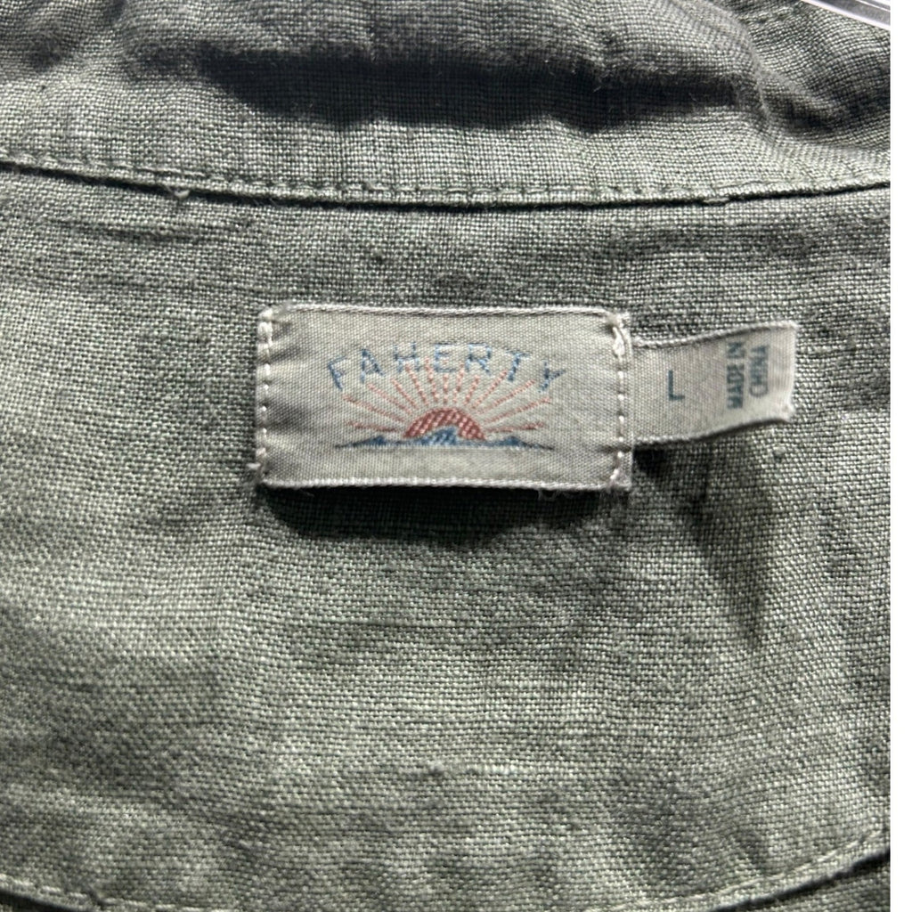 Faherty Mens 100% Linen Short Sleeve Camp Collar Shirt Thyme Green Large WDU2549