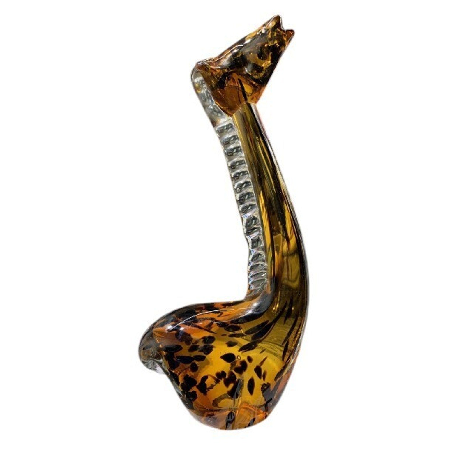 Vintage Glass Giraffe Murano Style Art 10 Inch Sculpture Amber And Black