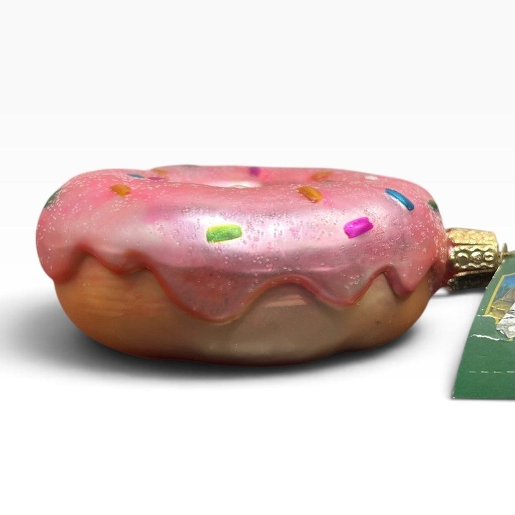 Old World Christmas Pink Glazed Donut Glass Ornament Sprinkles 32151
