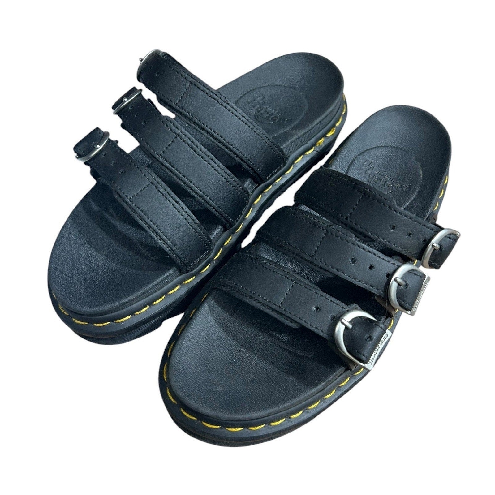 Dr Martens Blaire Slide Black Leather Platform Buckle Sandals Womens 7 38 2686