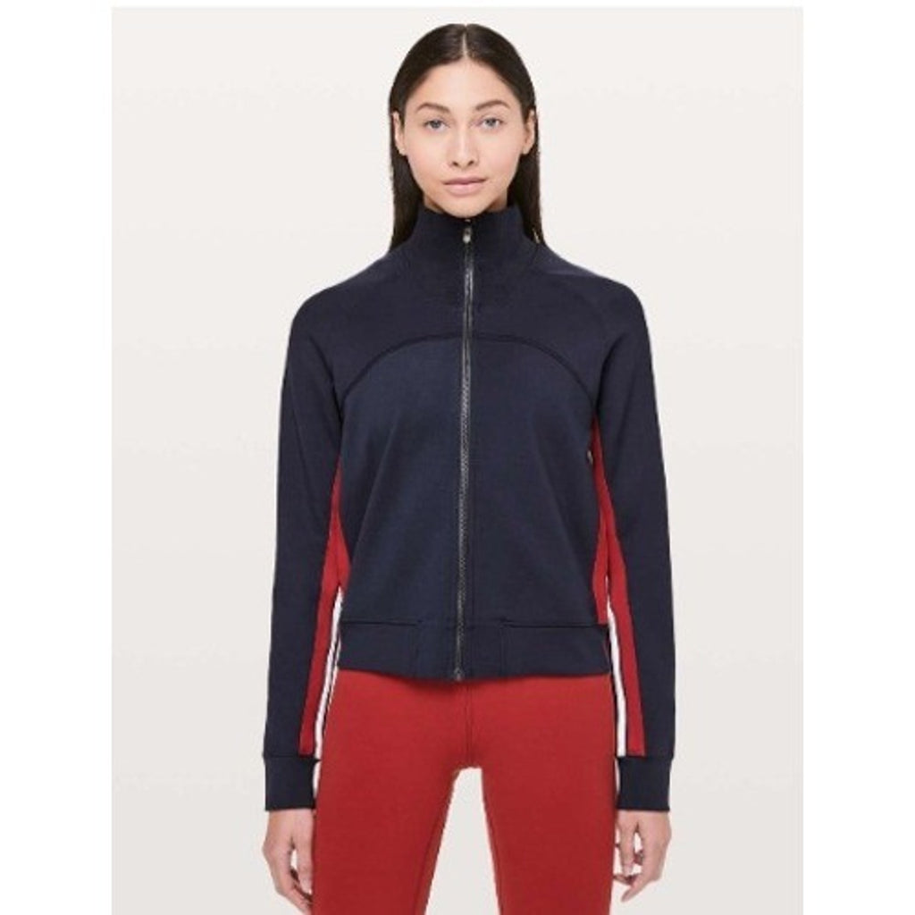 Lululemon Cover Your Tracks Jacket Navy Blue Red White Stripe 8 W4AK3S sporty