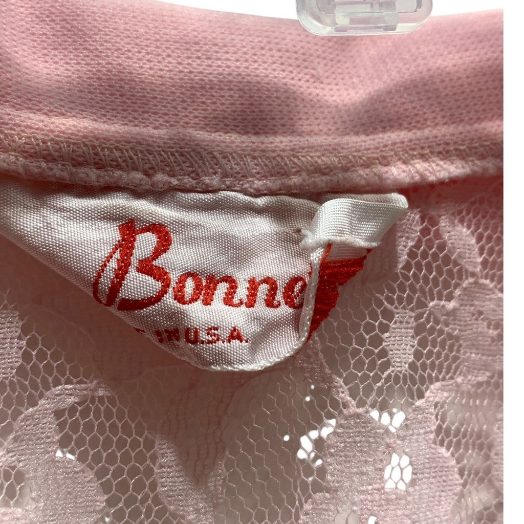 Vintage Bonne Pink Sheer Floral Lace Zip Up Jacket Collared Made in USA Womens