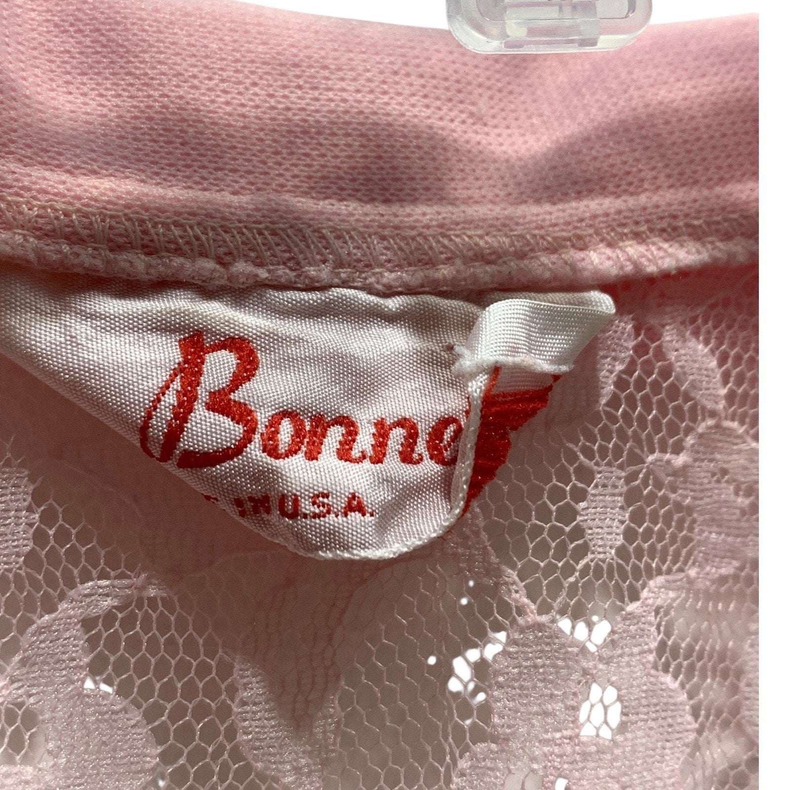 Vintage Bonne Pink Sheer Floral Lace Zip Up Jacket Collared Made in USA Womens