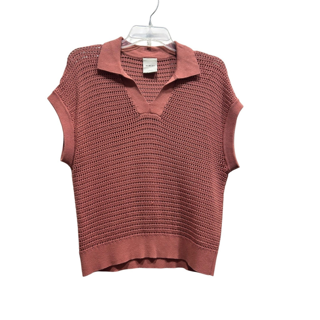 Varley Otto Knit Vest Terracotta Rose Cotton Open Knit Polo Sweater S Coastal